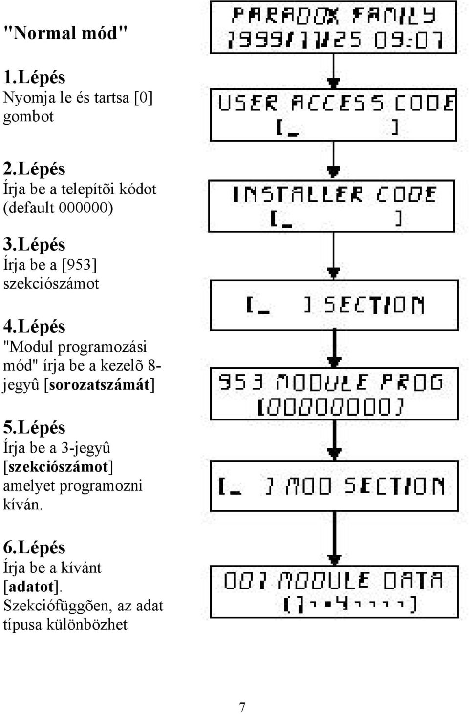 Lépés "Modul programozási mód" írja be a kezelõ 8- jegyû [sorozatszámát] 5.