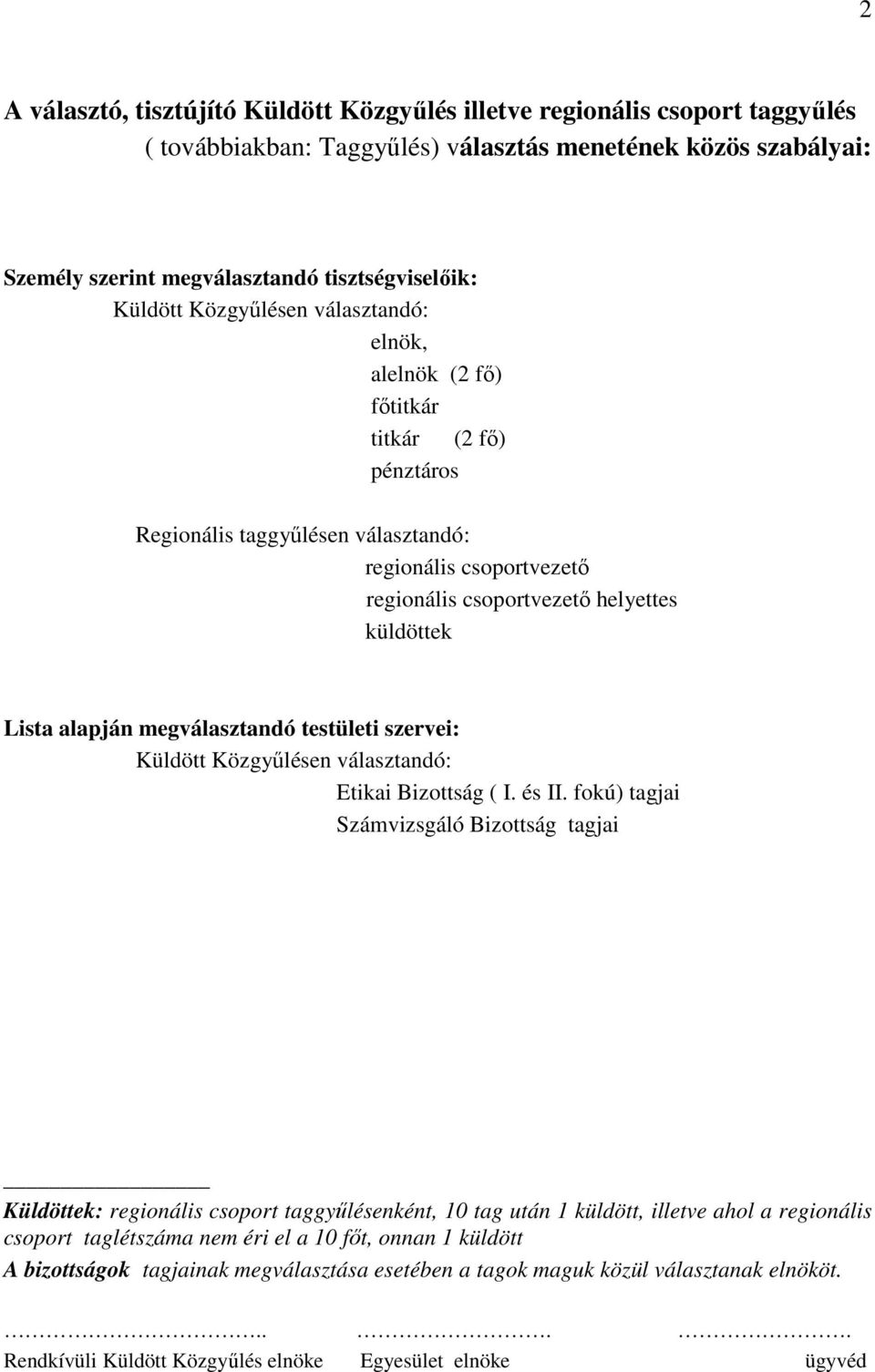 Lista alapján megválasztandó testületi szervei: Küldött Közgyőlésen választandó: Etikai Bizottság ( I. és II.