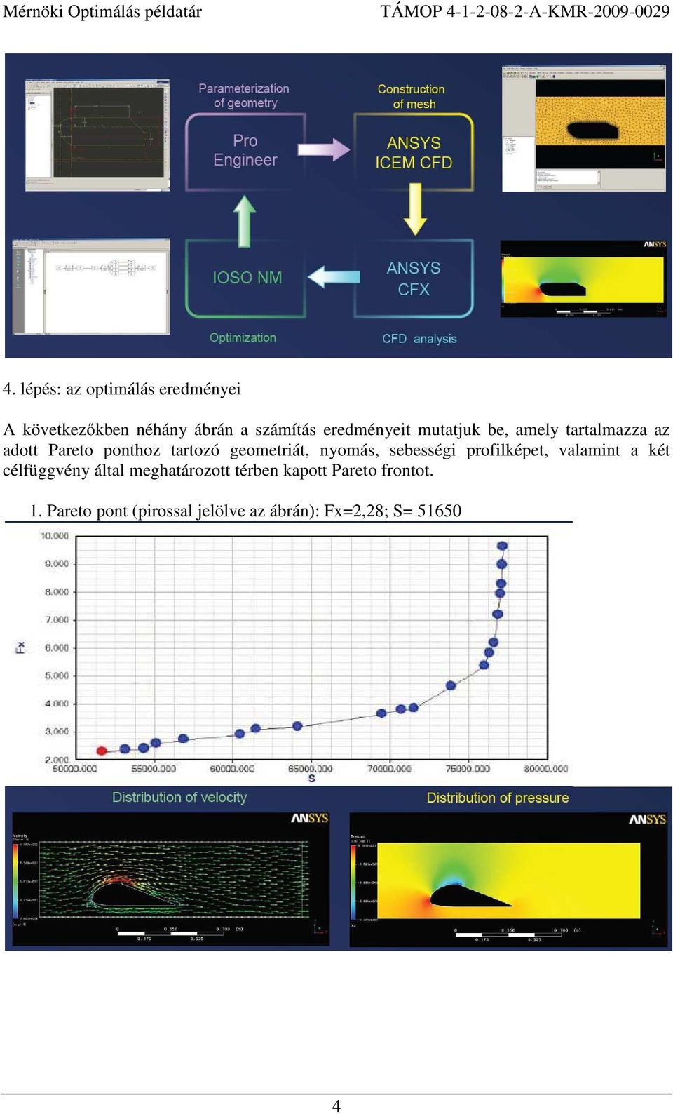 geometriát, nyomás, sebességi profilképet, valamint a két célfüggvény által