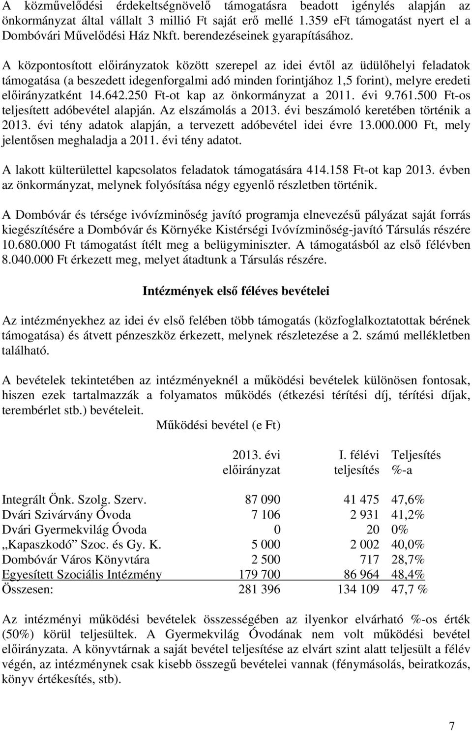 A központosított ok között szerepel az idei évtől az üdülőhelyi feladatok támogatása (a beszedett idegenforgalmi adó minden forintjához 1,5 forint), melyre eredeti ként 14.642.