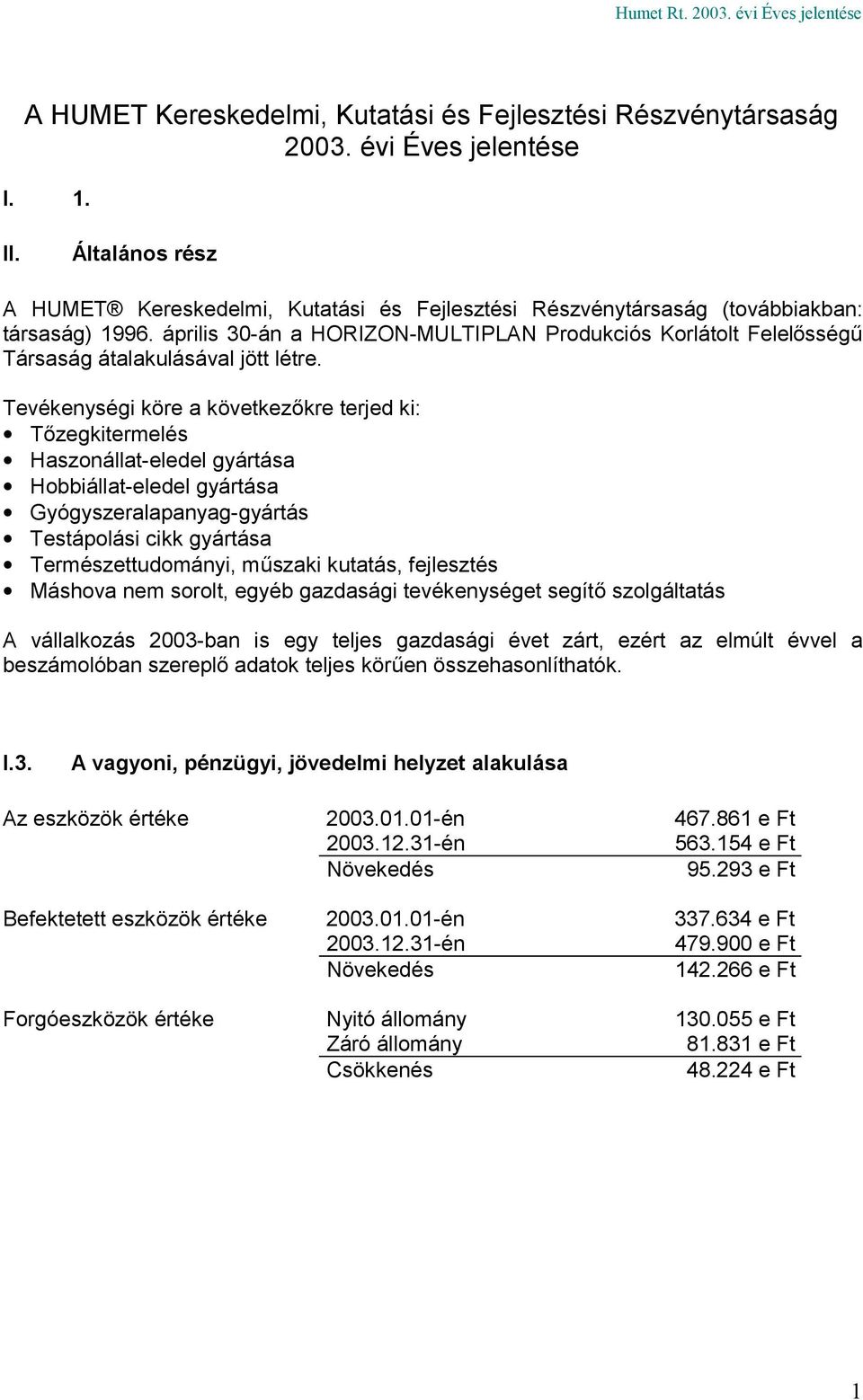 április 30-án a HORIZON-MULTIPLAN Produkciós Korlátolt Felelősségű Társaság átalakulásával jött létre.