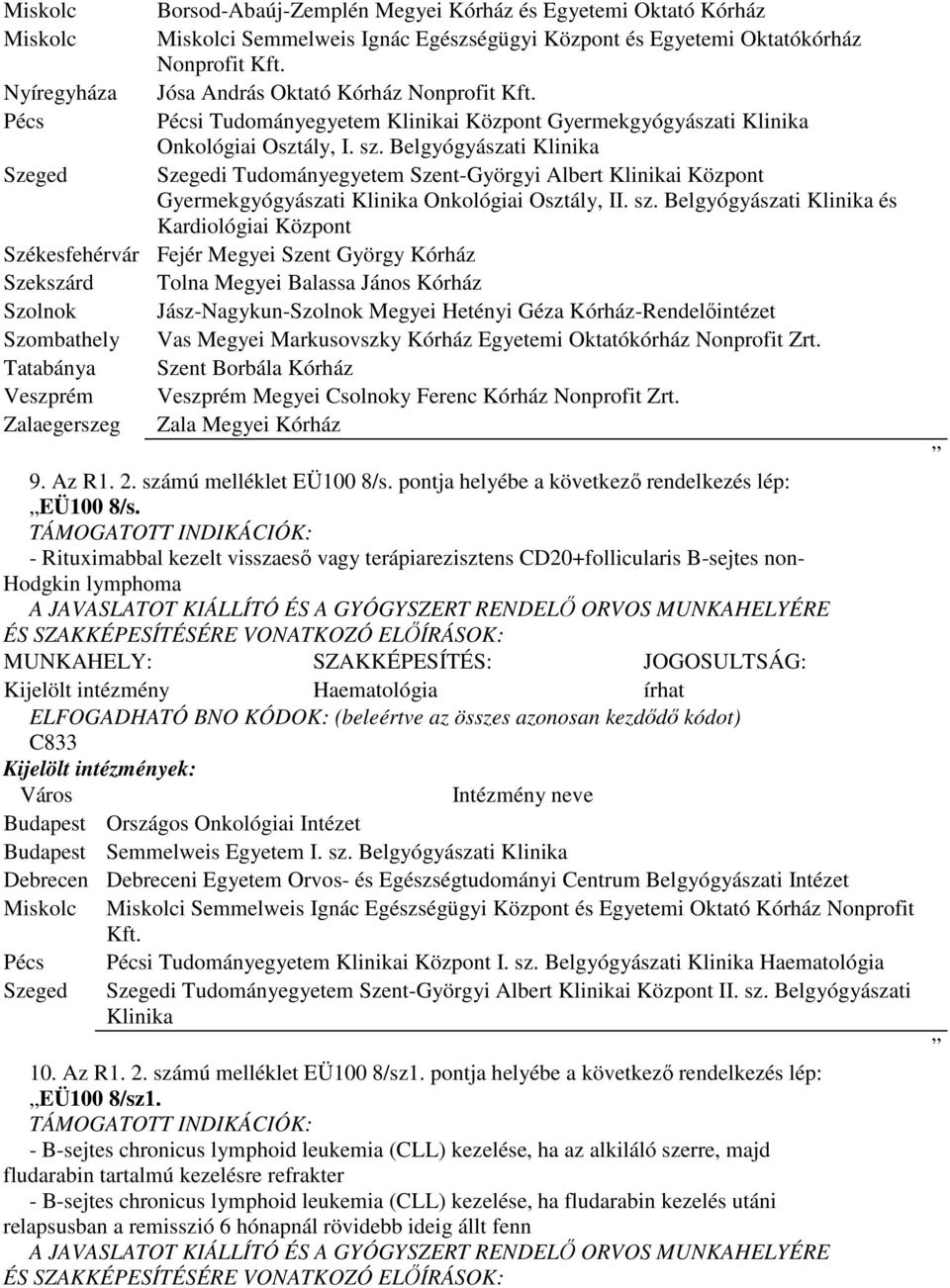 Belgyógyászati Klinika Szeged Szegedi Tudományegyetem Szent-Györgyi Albert Klinikai Központ Gyermekgyógyászati Klinika Onkológiai Osztály, II. sz.