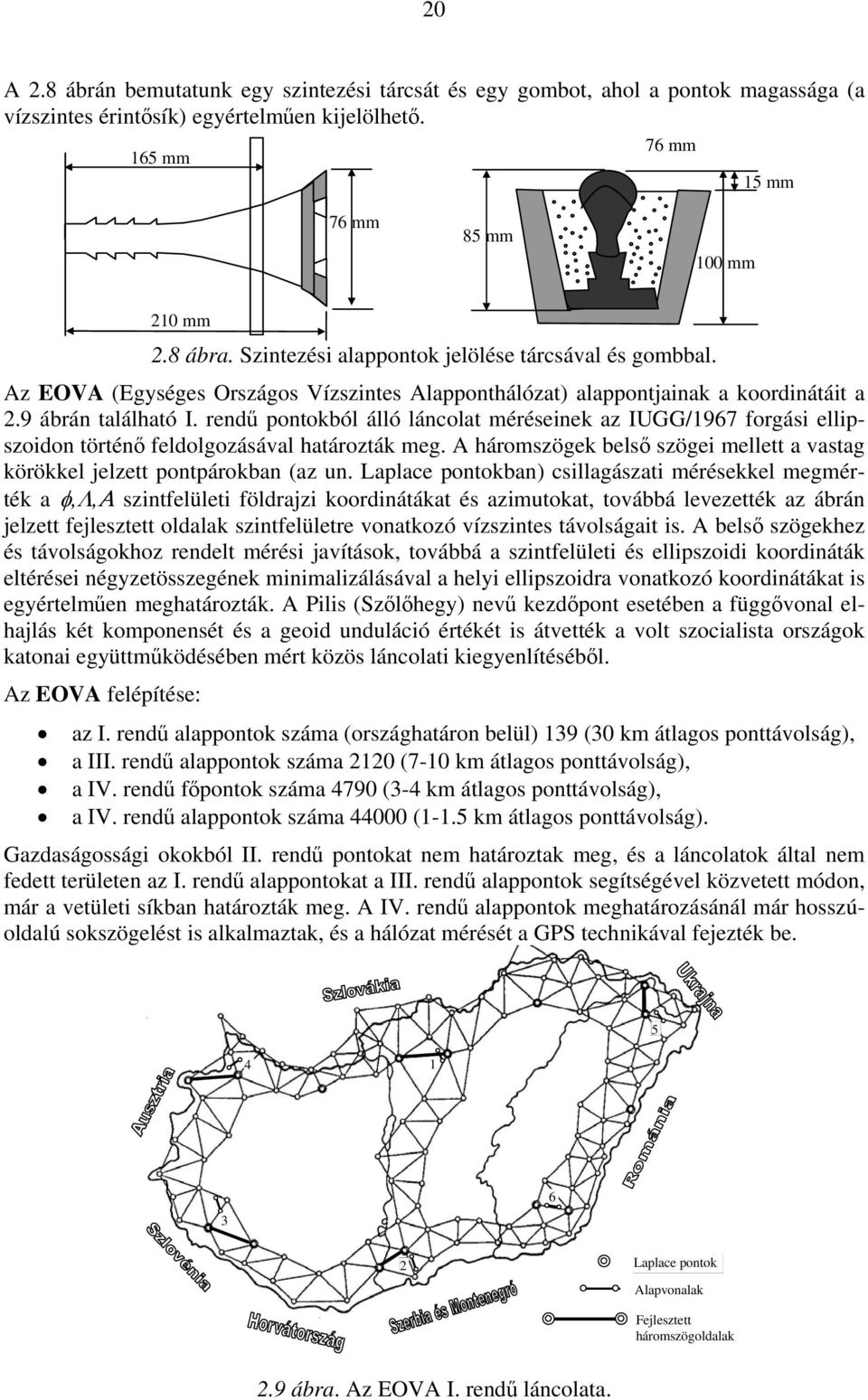 rendű pontokból álló láncolat méréseinek az IUGG/1967 forgási ellipszoidon történő feldolgozásával határozták meg. A háromszögek belső szögei mellett a vastag körökkel jelzett pontpárokban (az un.