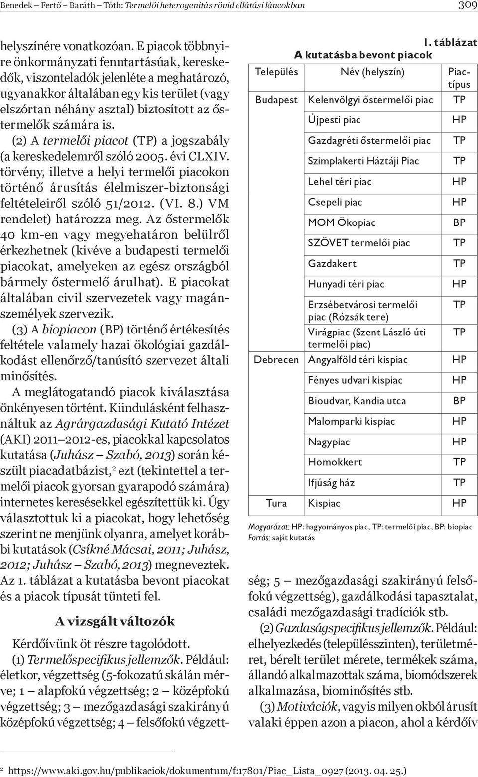 is. (2) A termel i piacot (TP) a jogszabály (a kereskedelemr l szóló 2005. évi CLXIV. törvény, illetve a helyi termel i piacokon történ árusítás élelmiszer-biztonsági feltételeir l szóló 51/2012. (VI.