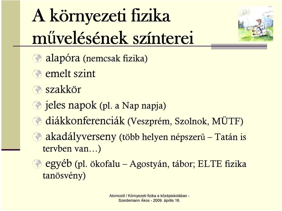 a Nap napja) diákkonferenciák (Veszprém, Szolnok, MÜTF)