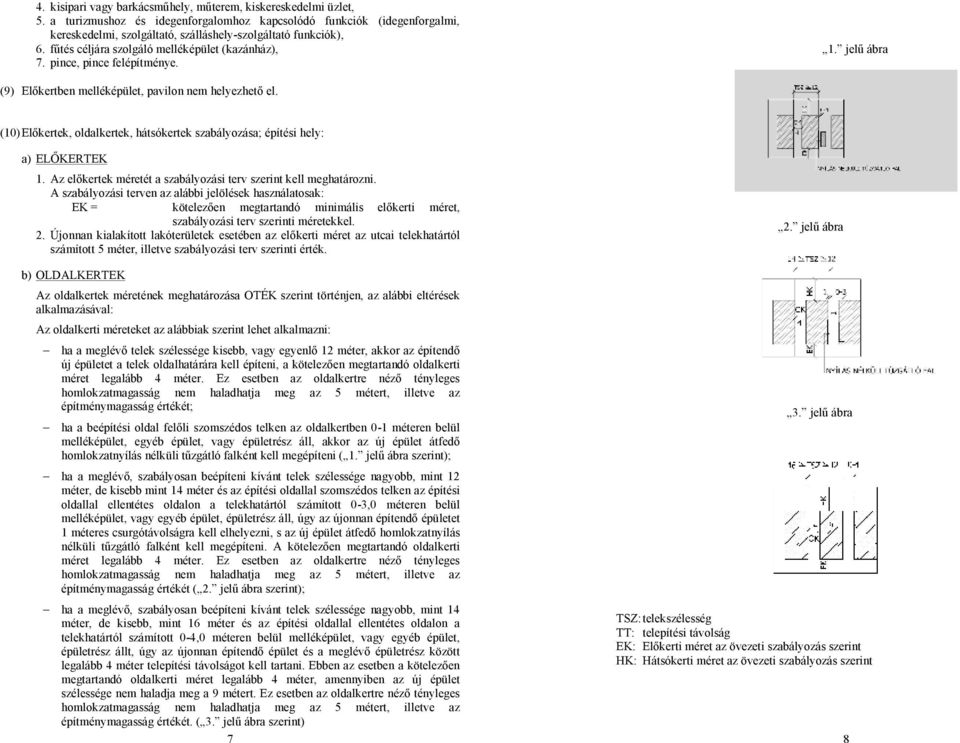 pince, pince felépítménye. 1. jelű ábra (9) Előkertben melléképület, pavilon nem helyezhető el. (10) Előkertek, oldalkertek, hátsókertek szabályozása; építési hely: a) ELŐERTE 1.