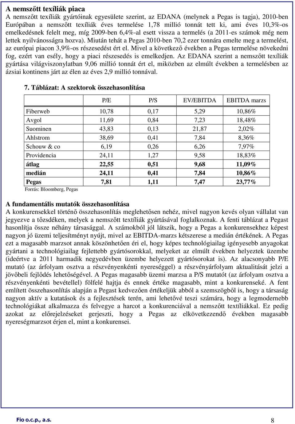 Miután tehát a Pegas 2010-ben 70,2 ezer tonnára emelte meg a termelést, az európai piacon 3,9%-os részesedést ért el.