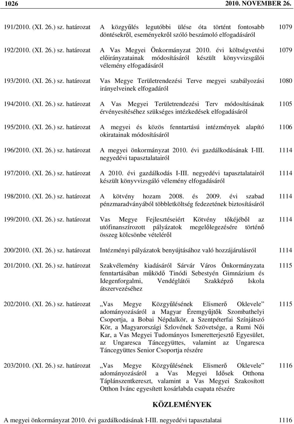 határozat Vas Megye Területrendezési Terve megyei szabályozási irányelveinek elfogadáról 194/2010. (XI. 26.) sz.