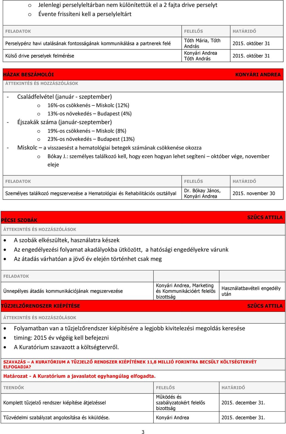 (4%) - Éjszakák száma (január-szeptember) o 19%-os csökkenés Miskolc (8%) o 23%-os növekedés Budapest (13%) - Miskolc a visszaesést a hematológiai betegek számának csökkenése okozza o Bókay J.