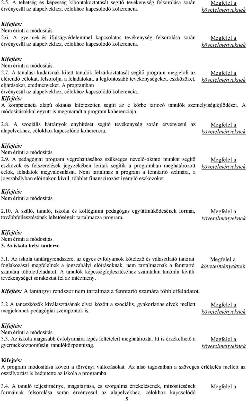 A tanulási kudarcnak kitett tanulók felzárkóztatását segítő program megjelöli az elérendő célokat, felsorolja, a feladatokat, a legfontosabb tevékenységeket, eszközöket, eljárásokat, eredményeket.