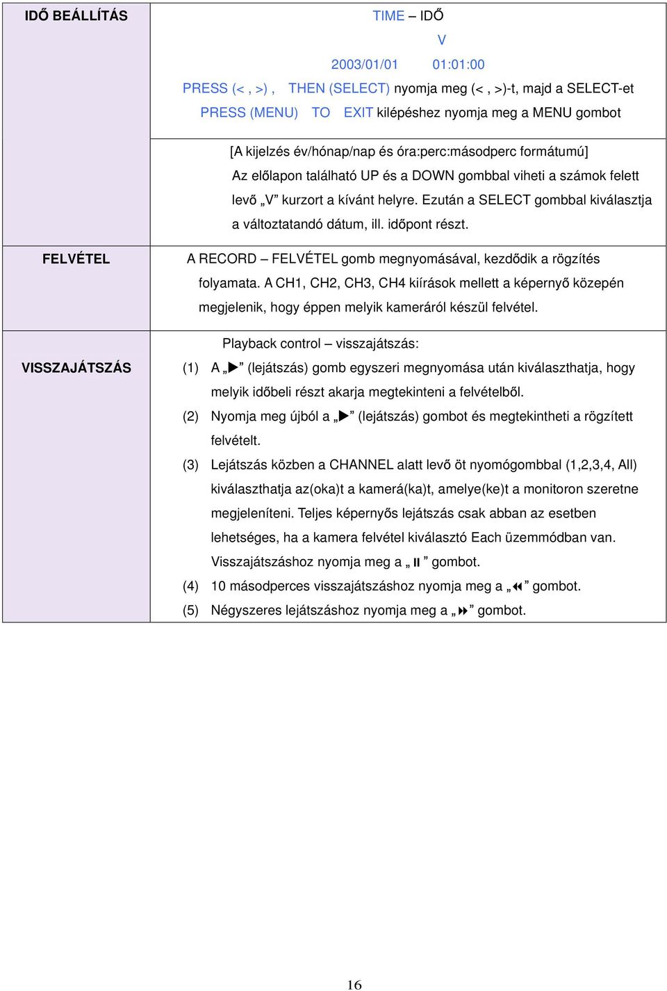 id pont részt. FELVÉTEL A RECORD FELVÉTEL gomb megnyomásával, kezd dik a rögzítés folyamata.