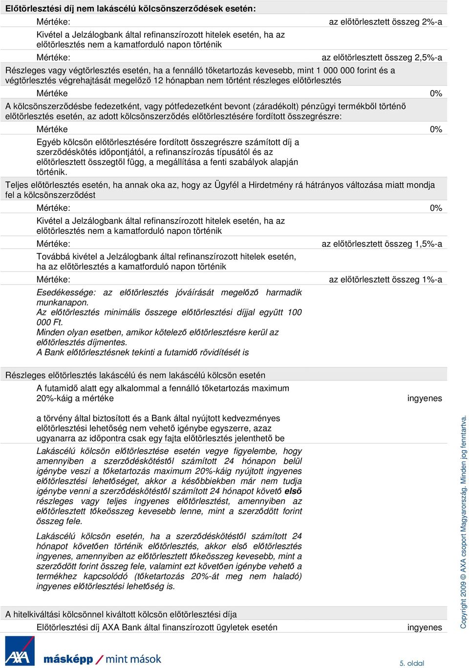 pénzügyi termékből történő előtörlesztés esetén, az adott kölcsönszerződés előtörlesztésére fordított összegrészre: Mértéke 0% Egyéb kölcsön előtörlesztésére fordított összegrészre számított díj a