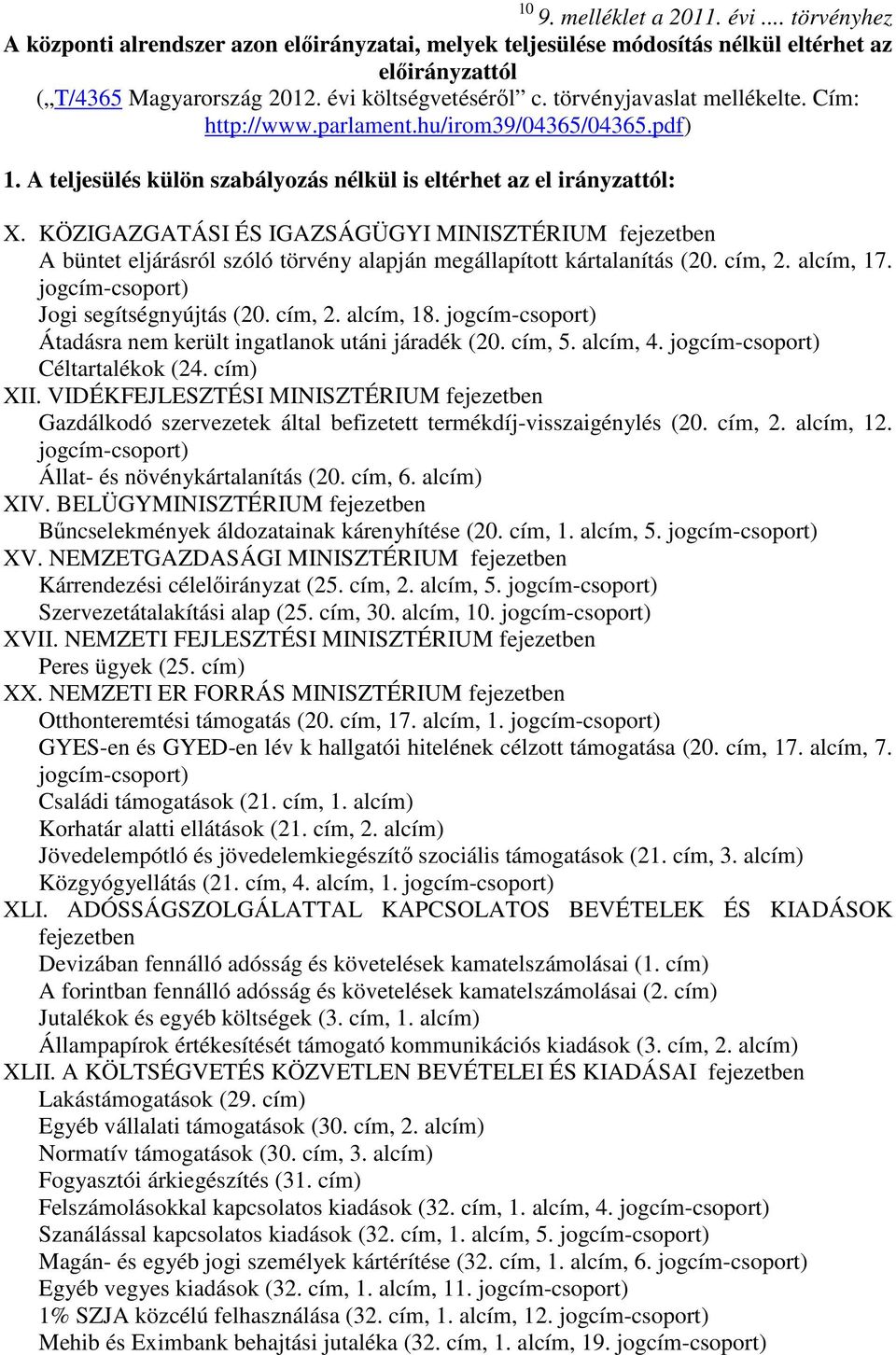 KÖZIGAZGATÁSI ÉS IGAZSÁGÜGYI MINISZTÉRIUM fejezetben A büntet eljárásról szóló törvény alapján megállapított kártalanítás (20. cím, 2. alcím, 17. jogcím-csoport) Jogi segítségnyújtás (20. cím, 2. alcím, 18.