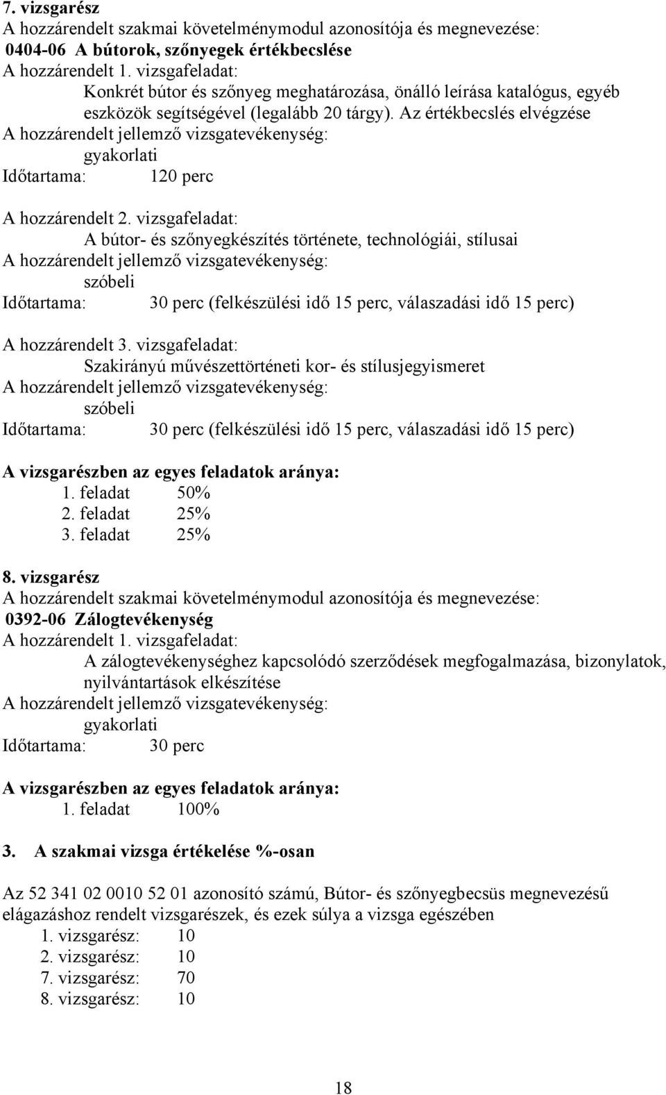 Az értékbecslés elvégzése gyakorlati Időtartama: 120 perc A hozzárendelt 2.