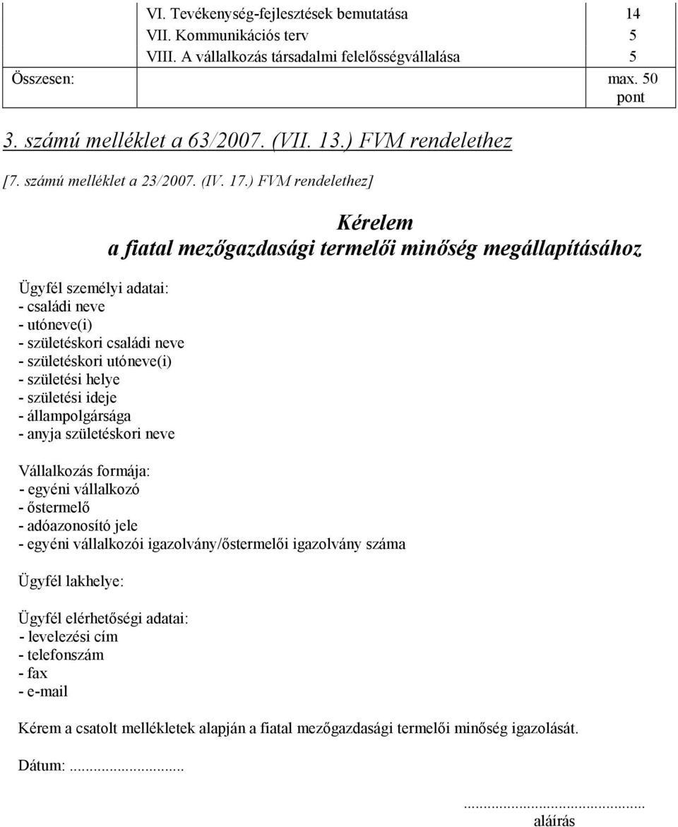 ) FVM rendelethez] Ügyfél személyi adatai: - családi neve - utóneve(i) - születéskori családi neve - születéskori utóneve(i) - születési helye - születési ideje - állampolgársága - anyja születéskori