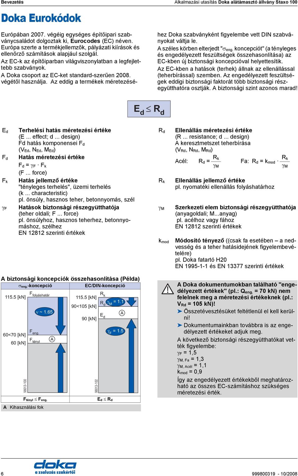 Doka csoport az E-ket standard-szerűen 2008. végétől használja. z eddig a termékek méretezéséhez Doka szabványként figyelembe vett DIN szabványokat váltja le. széles körben elterjedt "σ eng.