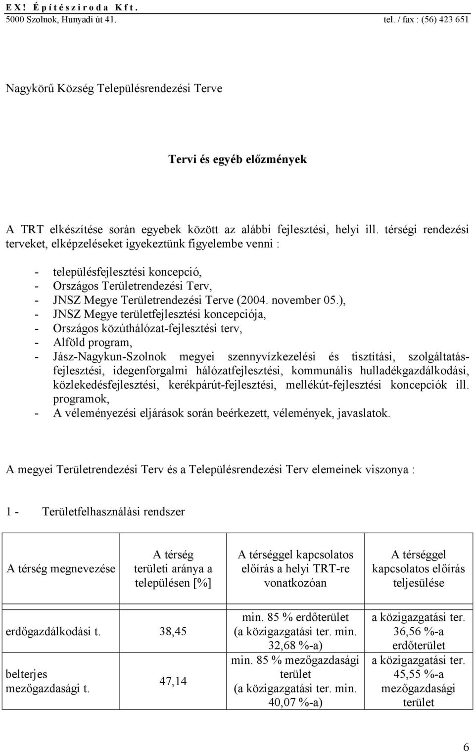 térségi rendezési terveket, elképzeléseket igyekeztünk figyelembe venni : - településfejlesztési koncepció, - Országos Területrendezési Terv, - JNSZ Megye Területrendezési Terve (2004. november 05.