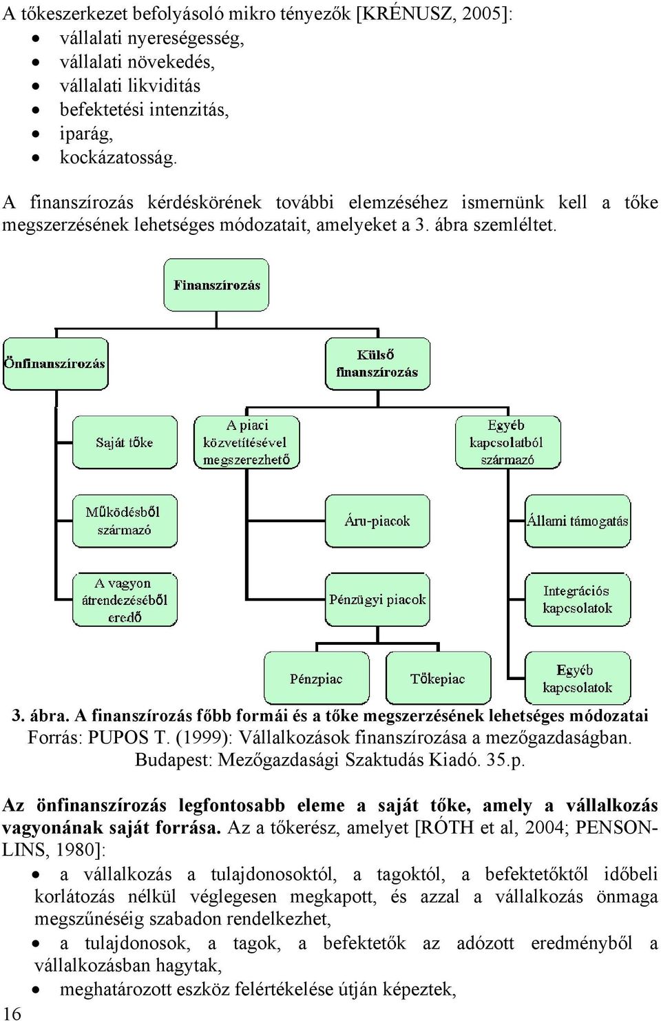 szemléltet. 3. ábra. A finanszírozás főbb formái és a tőke megszerzésének lehetséges módozatai Forrás: PUPOS T. (1999): Vállalkozások finanszírozása a mezőgazdaságban.