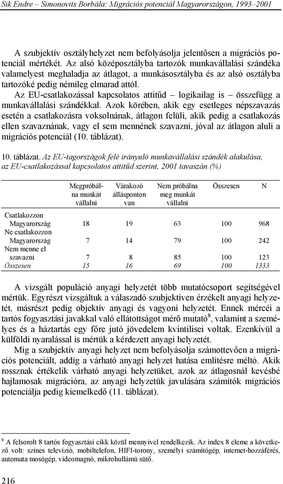 Az EU-csatlakozással kapcsolatos attitűd logikailag is összefügg a munkavállalási szándékkal.