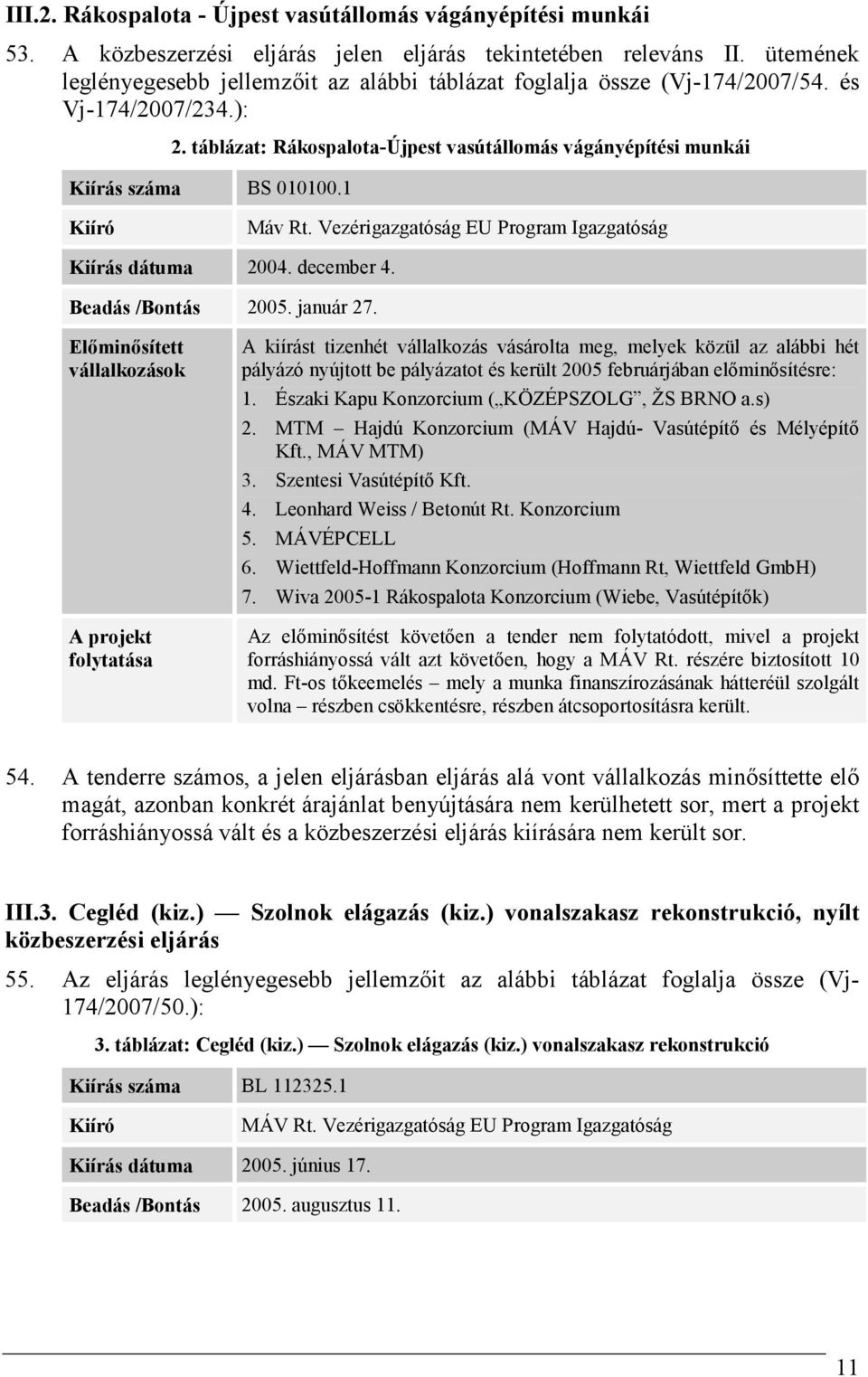 1 Kiíró Máv Rt. Vezérigazgatóság EU Program Igazgatóság Kiírás dátuma 2004. december 4. Beadás /Bontás 2005. január 27.