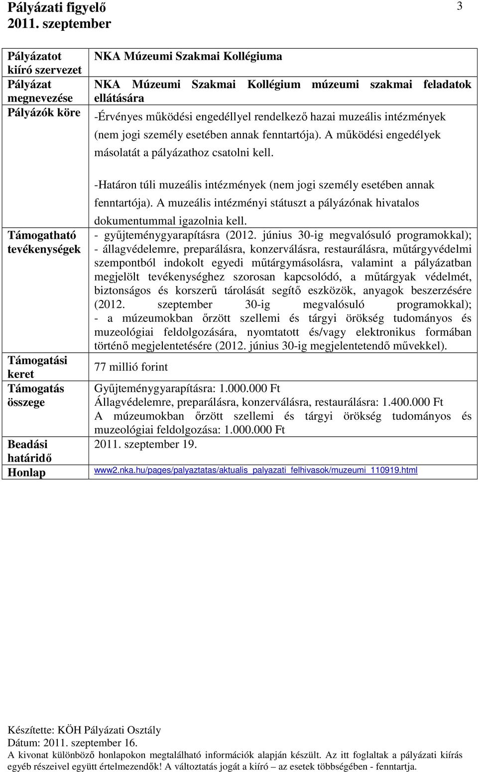 A muzeális intézményi státuszt a pályázónak hivatalos dokumentummal igazolnia kell. - gyűjteménygyarapításra (2012.