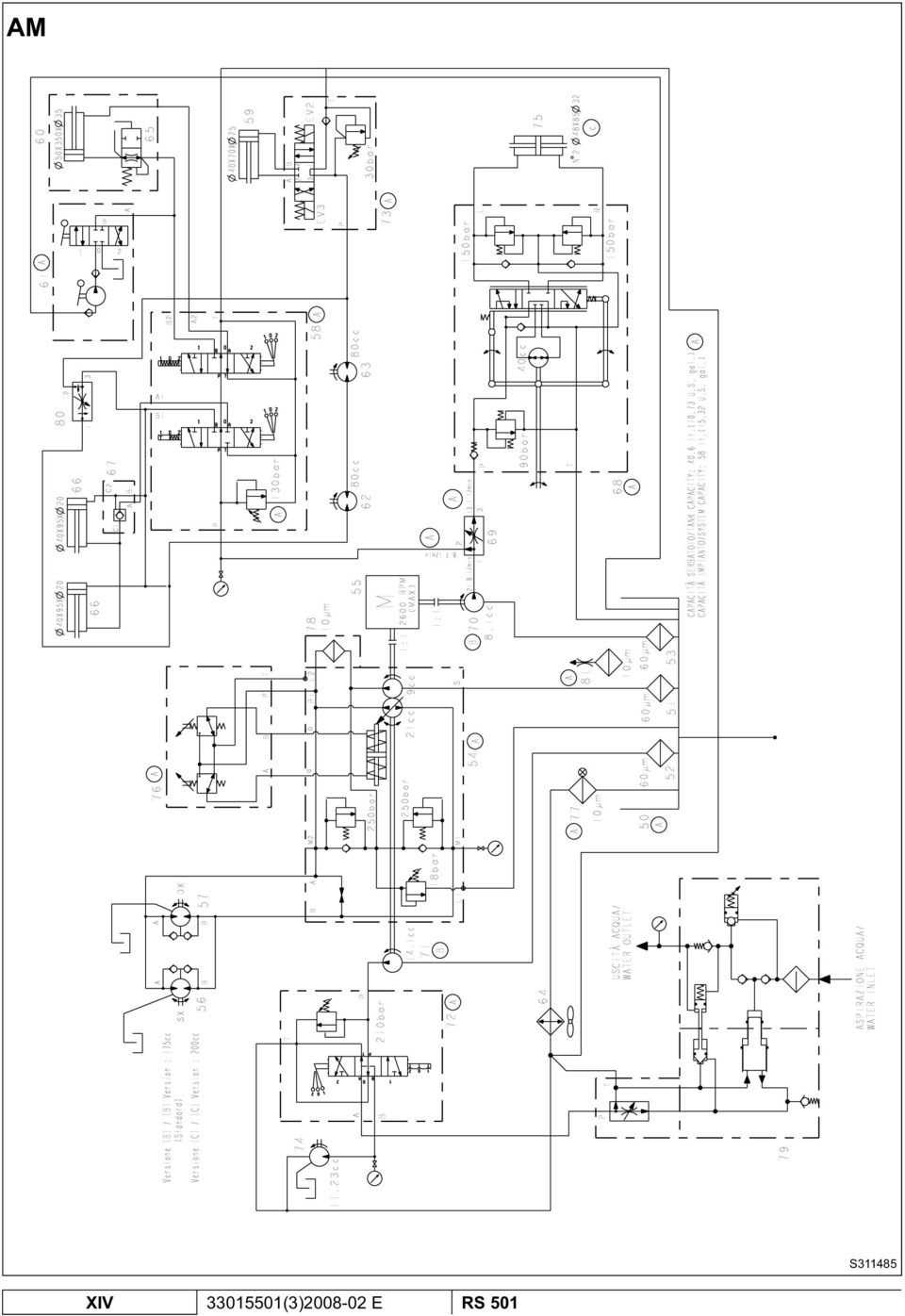 7 l/min Versione [B] / [B] Version : 175cc (Standard) Versione [C] / [C] Version : 200cc A B 79 T P USCITÀ ACQUA/ WATER OUTLET ASPIRAZIONE ACQUA/ WATER INLET 76 250bar 250bar P L 75 2 2 2 3 4 1 1 0 2