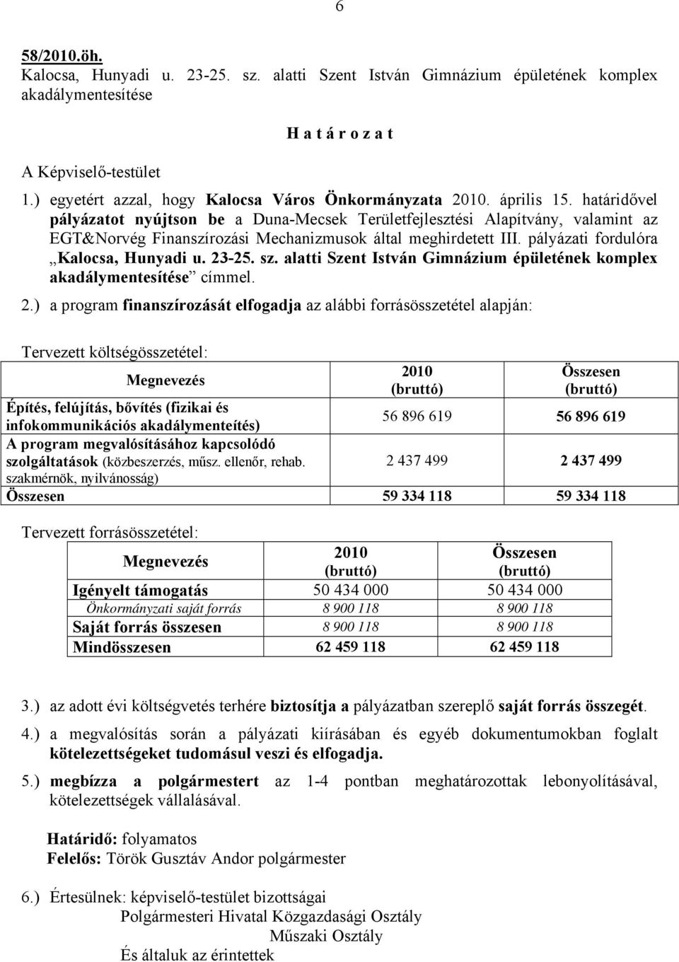 határidővel pályázatot nyújtson be a Duna-Mecsek Területfejlesztési Alapítvány, valamint az EGT&Norvég Finanszírozási Mechanizmusok által meghirdetett III. pályázati fordulóra Kalocsa, Hunyadi u.