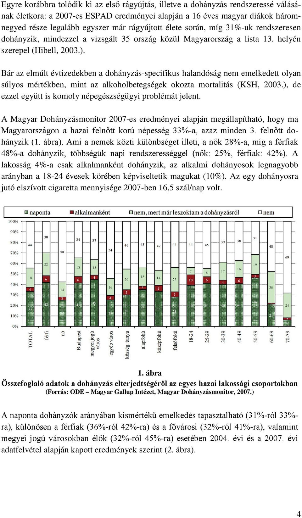 Bár az elmúlt évtizedekben a dohányzás-specifikus halandóság nem emelkedett olyan súlyos mértékben, mint az alkoholbetegségek okozta mortalitás (KSH, 2003.