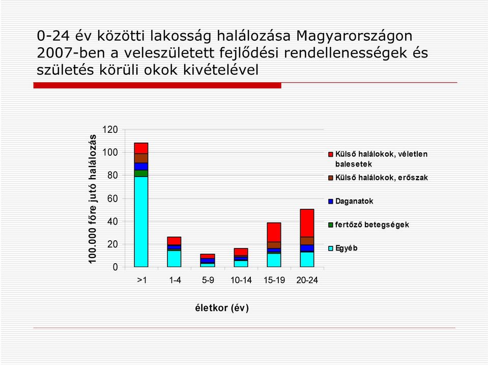 000 főre jutó halálozás 120 100 80 60 40 20 0 >1 1-4 5-9 10-14 15-19 20-24 Külső