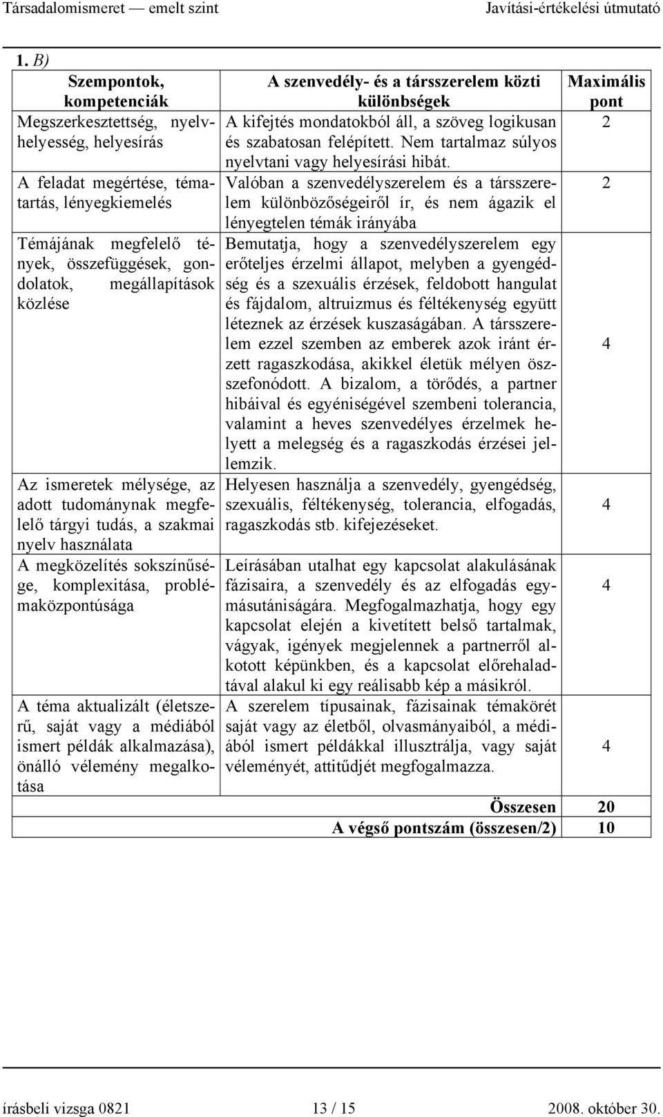 A feladat megértése, tématartás, Valóban a szenvedélyszerelem és a társszere- lényegkiemelés lem különbözőségeiről ír, és nem ágazik el lényegtelen témák irányába Témájának megfelelő tények,