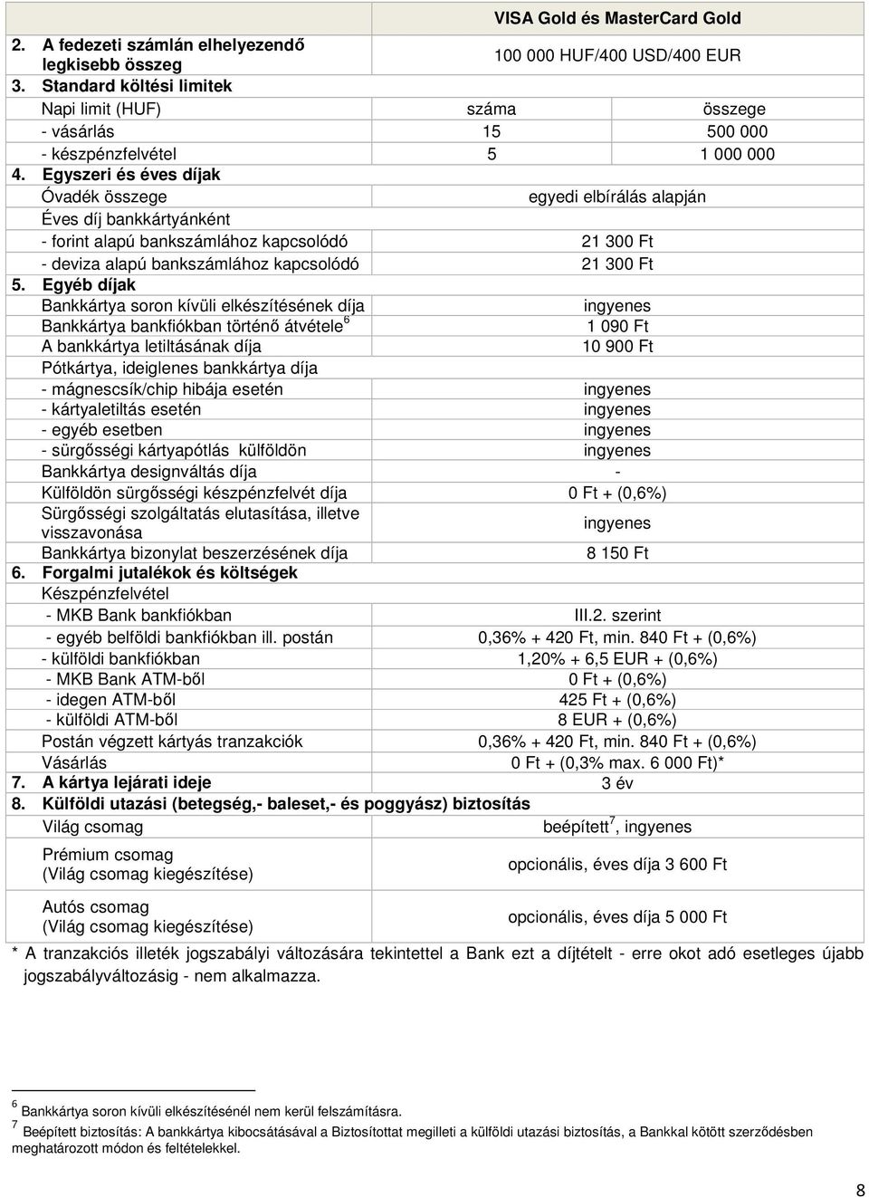 Egyszeri és éves díjak Óvadék összege egyedi elbírálás alapján Éves díj bankkártyánként - forint alapú bankszámlához kapcsolódó 21 300 Ft - deviza alapú bankszámlához kapcsolódó 21 300 Ft 5.