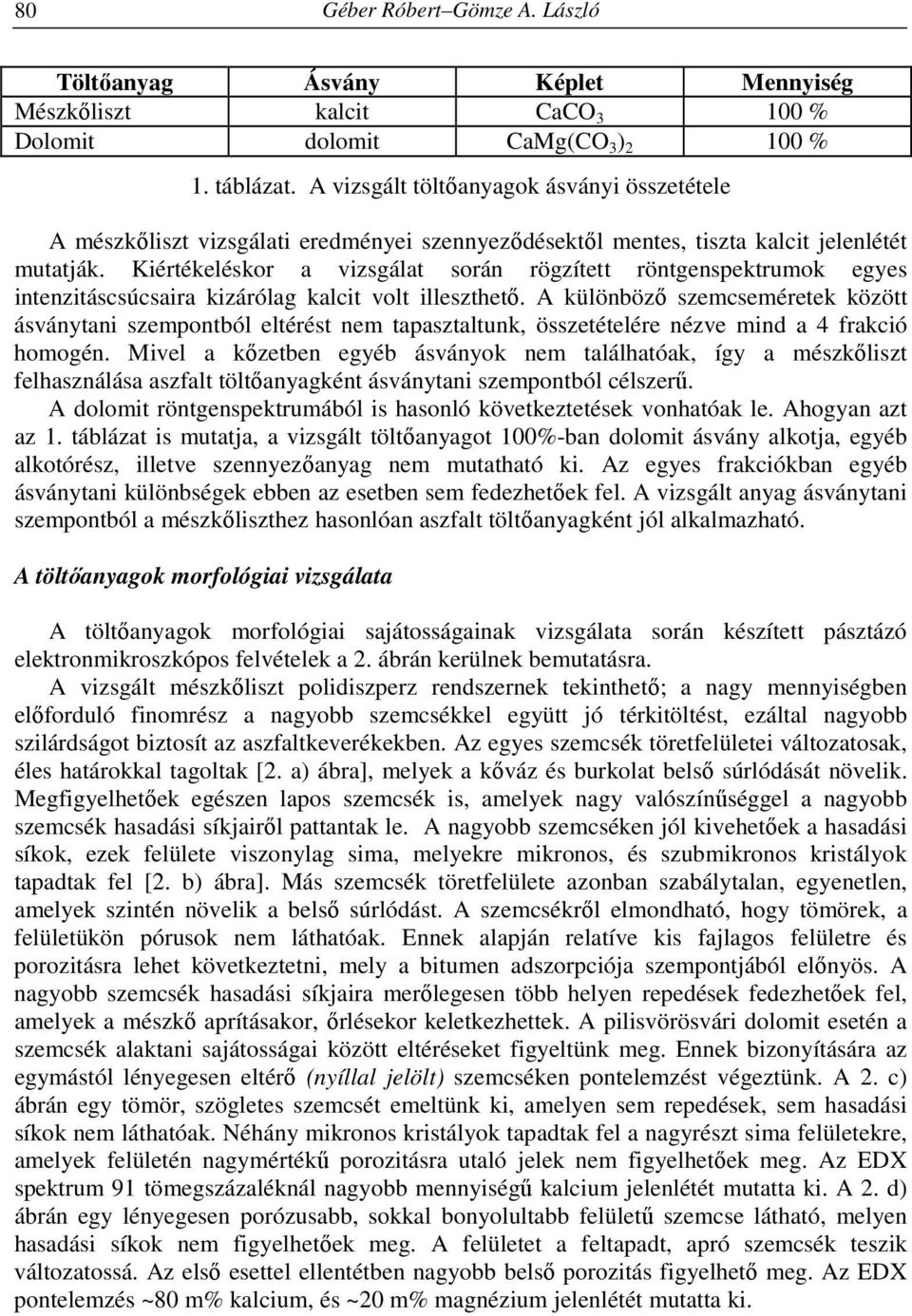 Kiértékeléskor a vizsgálat során rögzített röntgenspektrumok egyes intenzitáscsúcsaira kizárólag kalcit volt illeszthető.