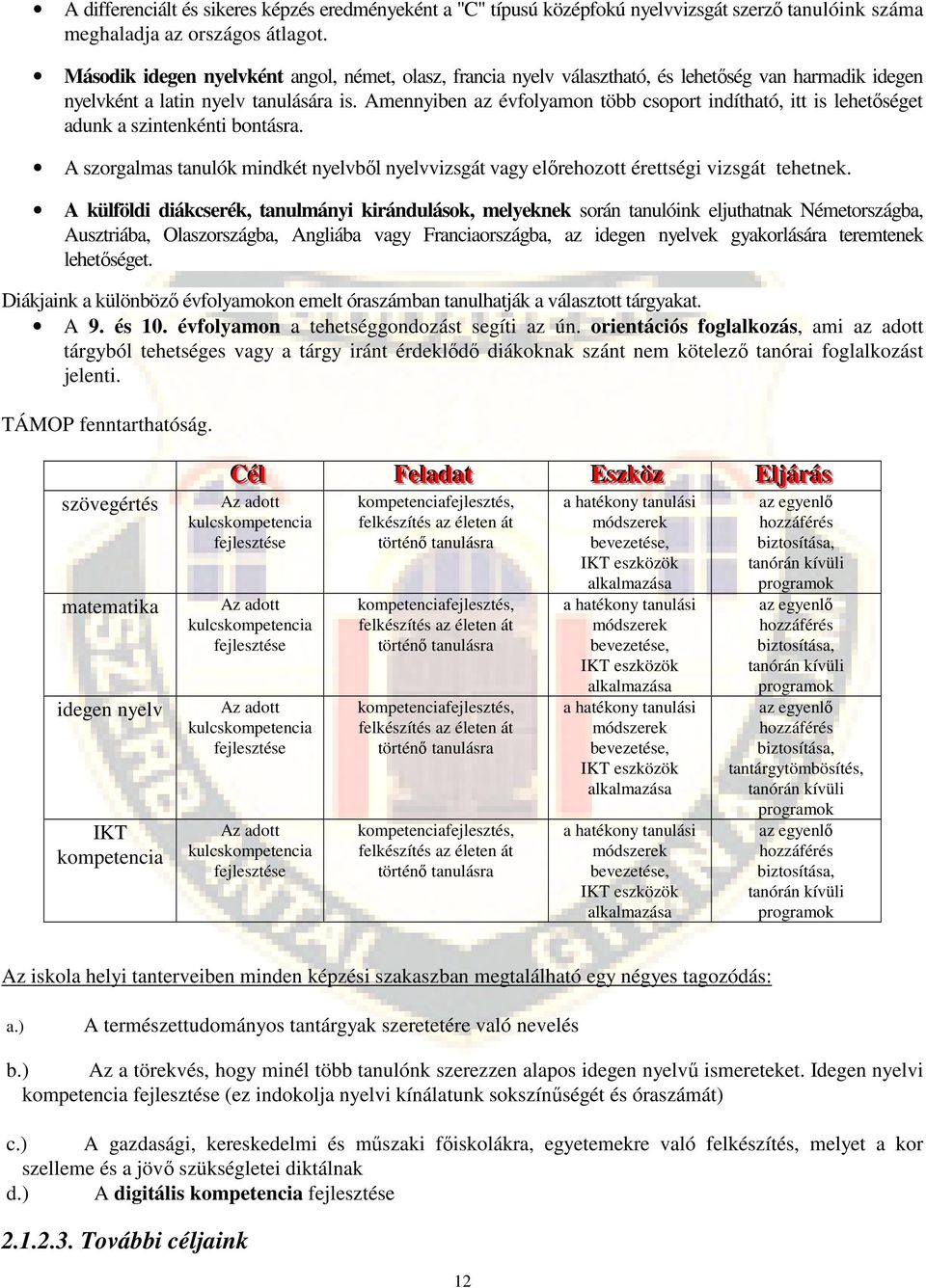 Amennyiben az évfolyamon több csoport indítható, itt is lehetőséget adunk a szintenkénti bontásra. A szorgalmas tanulók mindkét nyelvből nyelvvizsgát vagy előrehozott érettségi vizsgát tehetnek.