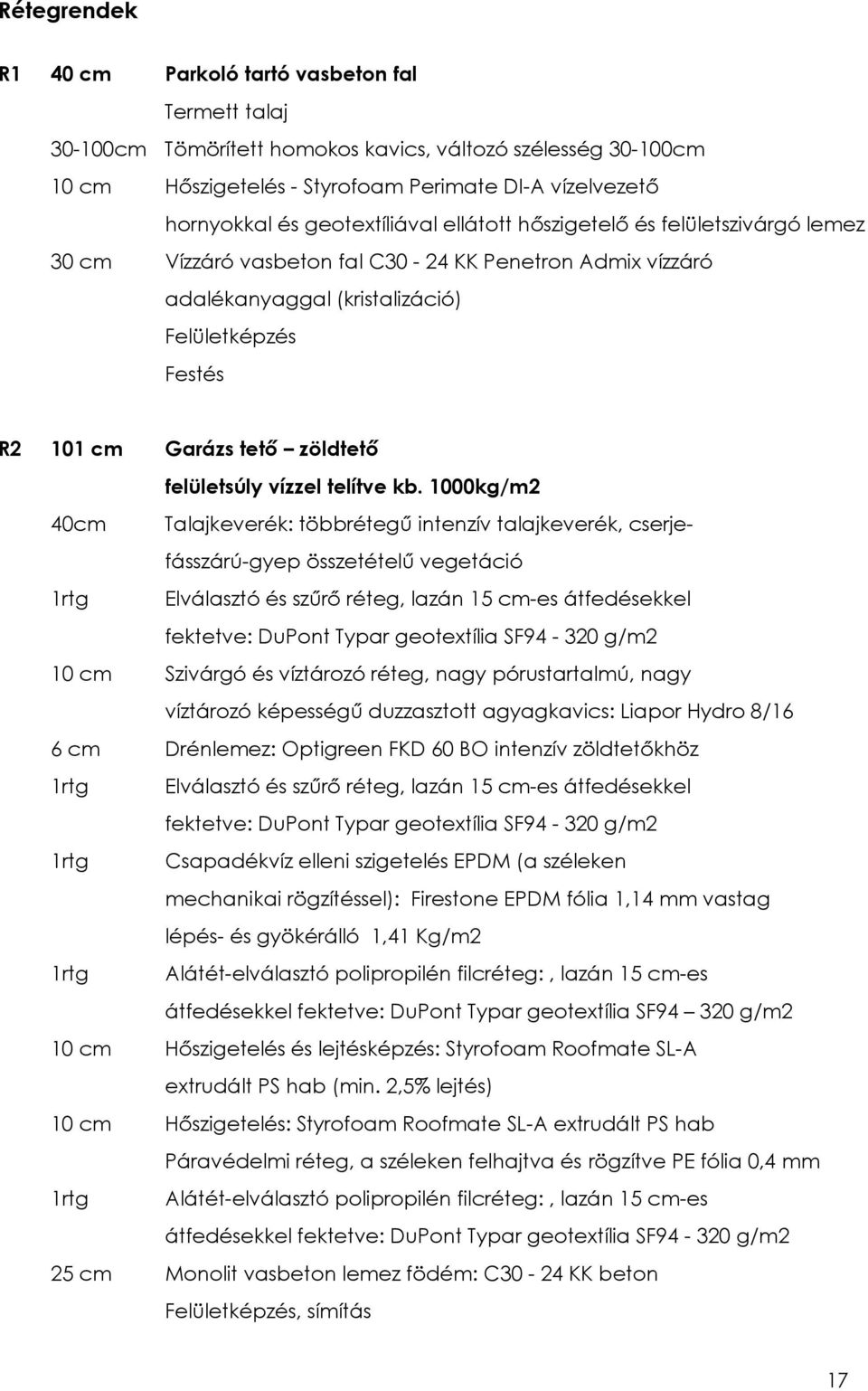 zöldtető felületsúly vízzel telítve kb.