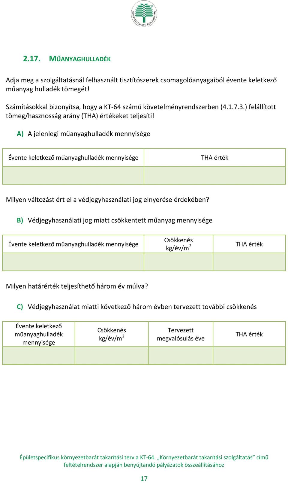 A) A jelenlegi műanyaghulladék mennyisége Évente keletkező műanyaghulladék mennyisége THA érték Milyen változást ért el a védjegyhasználati jog elnyerése érdekében?