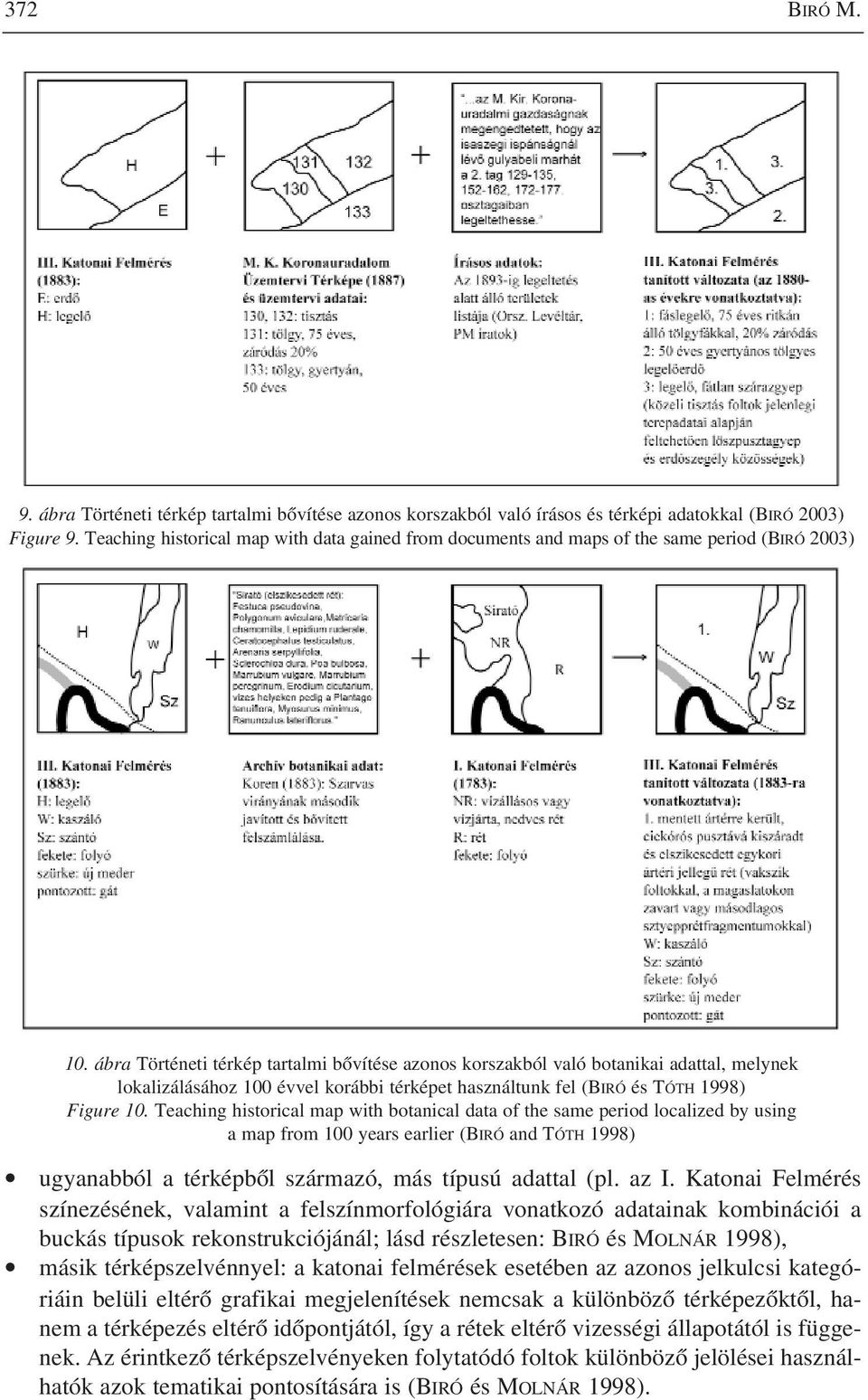 ábra Történeti térkép tartalmi bôvítése azonos korszakból való botanikai adattal, melynek lokalizálásához 100 évvel korábbi térképet használtunk fel (BIRÓ és TÓTH 1998) Figure 10.