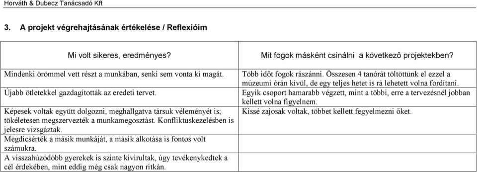 Megdicsérték a másik munkáját, a másik alkotása is fontos volt számukra. A visszahúzódóbb gyerekek is szinte kivirultak, úgy tevékenykedtek a cél érdekében, mint eddig még csak nagyon ritkán.