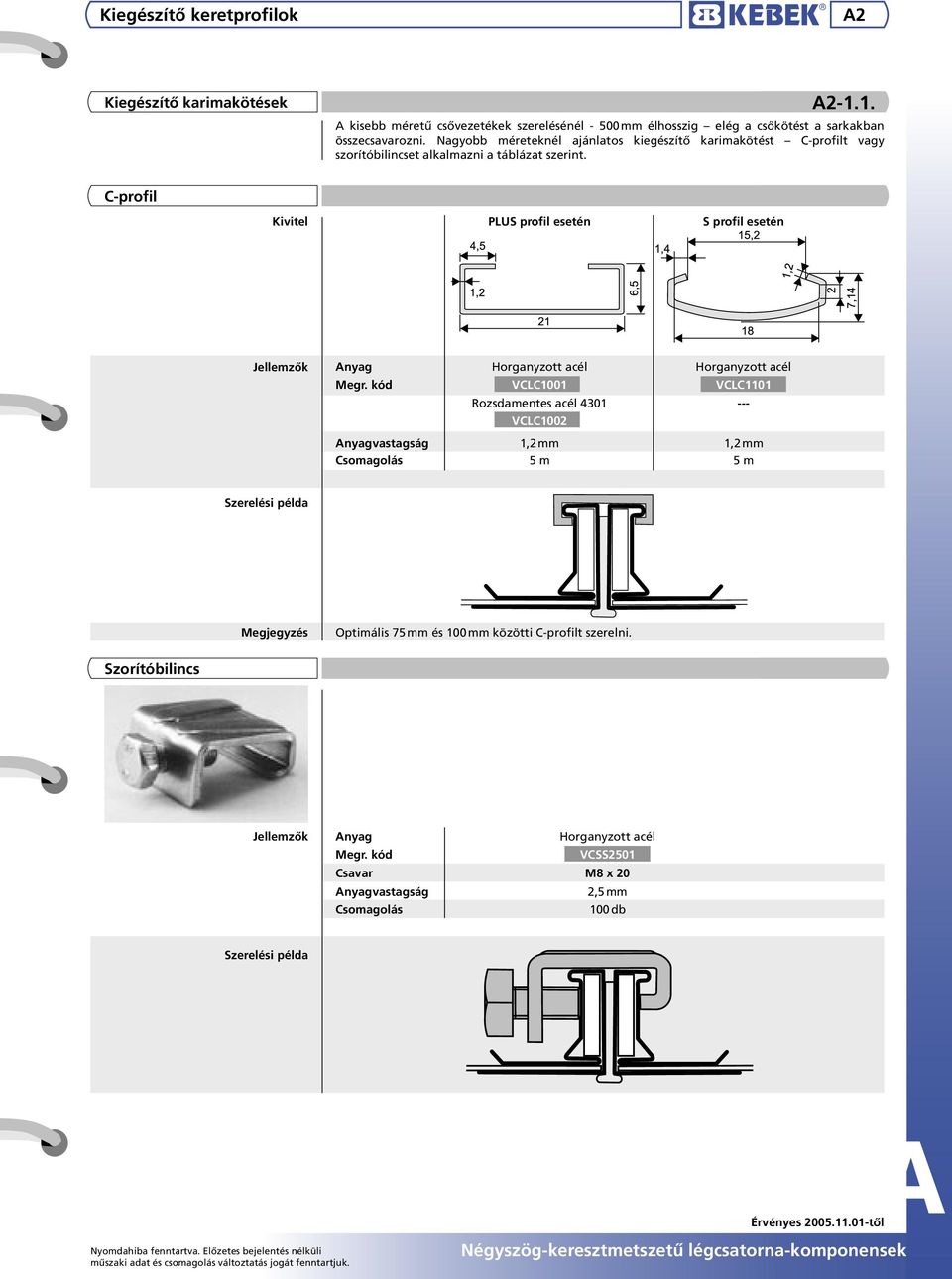 C-profil Kivitel PLUS profil esetén S profil esetén Jellemzők Anyag Horganyzott acél Horganyzott acél Megr.