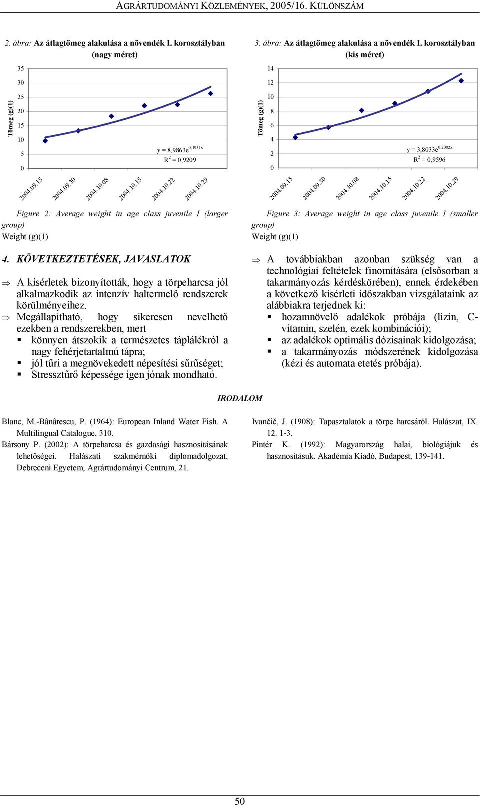 KÖVETKEZTETÉSEK, JAVASLATOK A kísérletek bizonyították, hogy a törpeharcsa jól alkalmazkodik az intenzív haltermelő rendszerek körülményeihez.