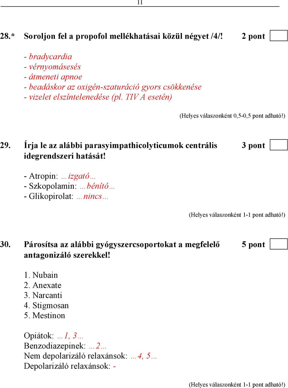 TIV A esetén) 29. Írja le az alábbi parasyimpathicolyticumok centrális 3 pont idegrendszeri hatását!