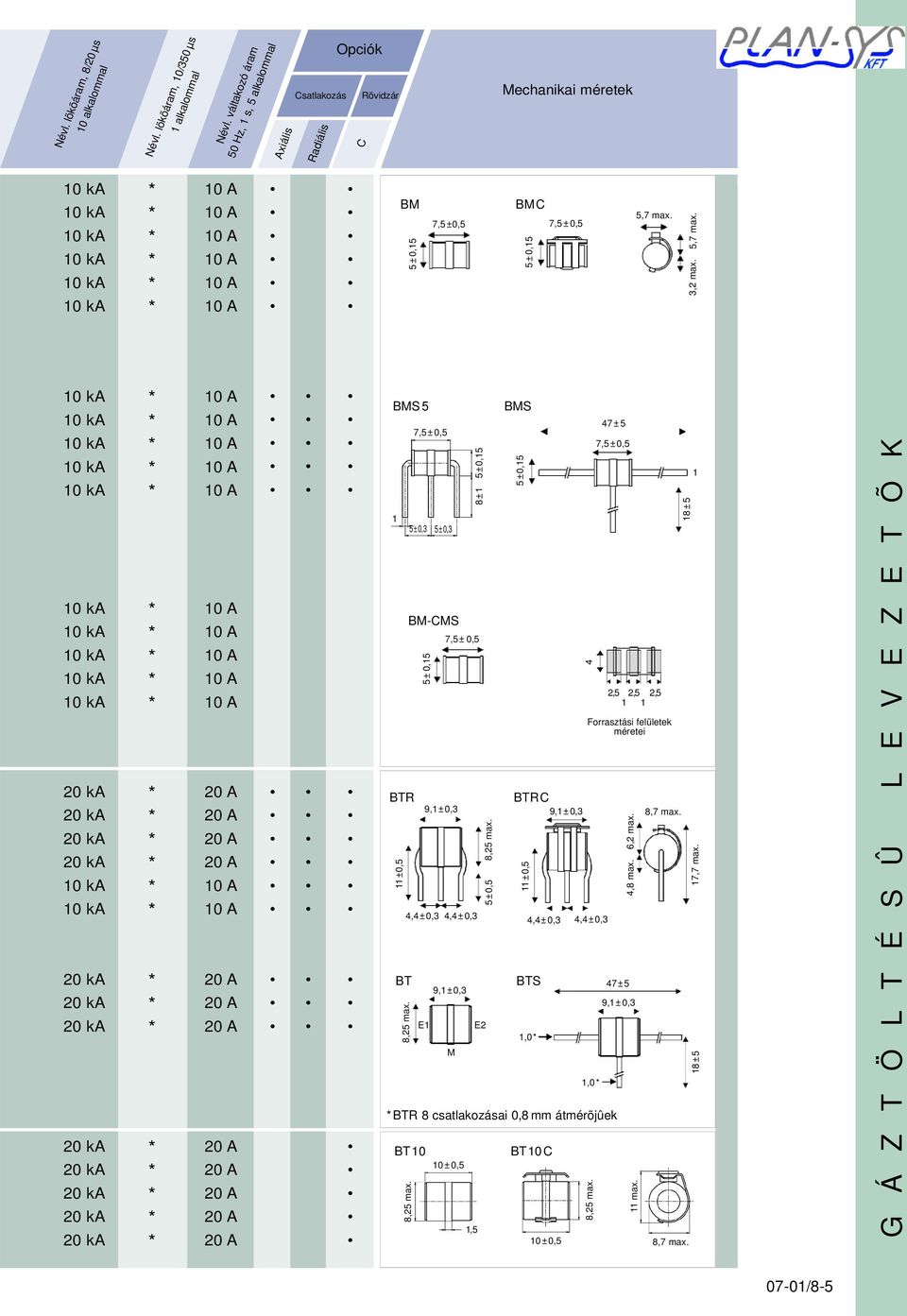 BMS 5 BTR ±0,5 BT 8,25 max. 5±0,3 5± 0,5 5±0,3 BM-CMS 7,5± 0,5 4,4±0,3 4,4±0,3 E BT0 8,25 max. M 0±0,5 8±,5 E2 5±0,5 8,25 max.