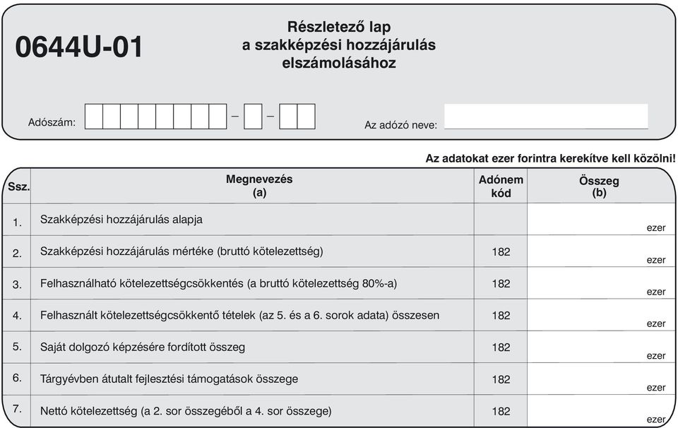 Felhasználható kötelezettségcsökkentés (a bruttó kötelezettség 80%-a) 4. Felhasznált kötelezettségcsökkentõ tételek (az 5. és a 6.