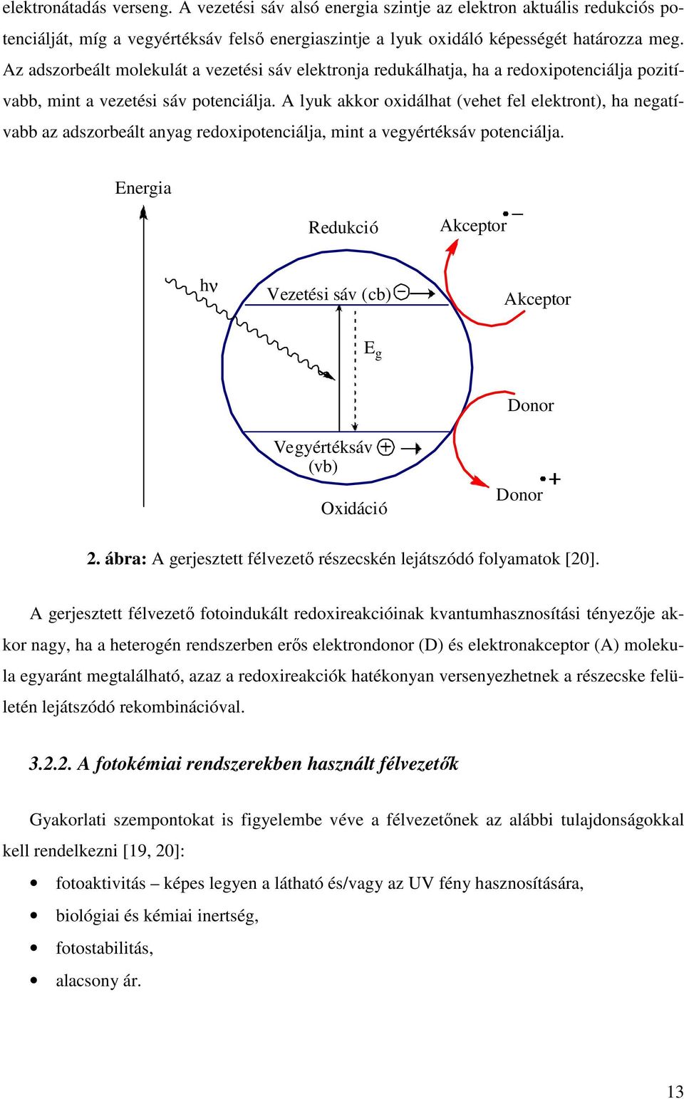 A lyuk akkor oxidálhat (vehet fel elektront), ha negatívabb az adszorbeált anyag redoxipotenciálja, mint a vegyértéksáv potenciálja.