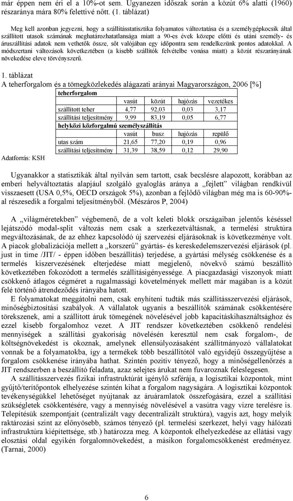 táblázat) Meg kell azonban jegyezni, hogy a szállításstatisztika folyamatos változtatása és a személygépkocsik által szállított utasok számának meghatározhatatlansága miatt a 90-es évek közepe előtti