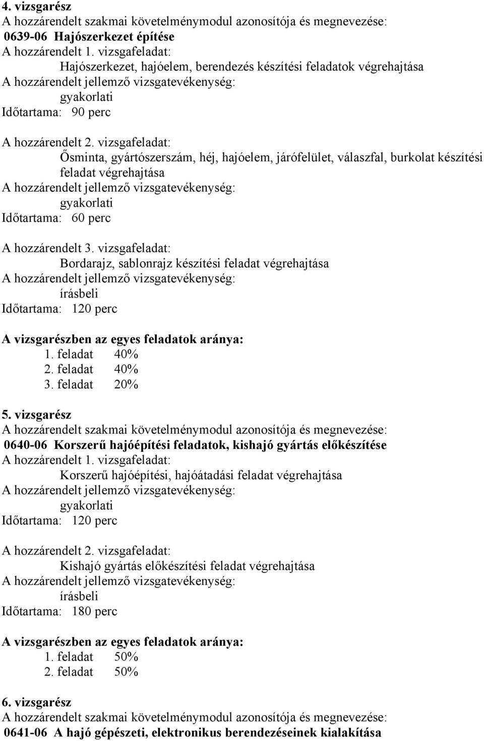 vizsgafeladat: Ősminta, gyártószerszám, héj, hajóelem, járófelület, válaszfal, burkolat készítési feladat végrehajtása gyakorlati Időtartama: 60 perc A hozzárendelt 3.