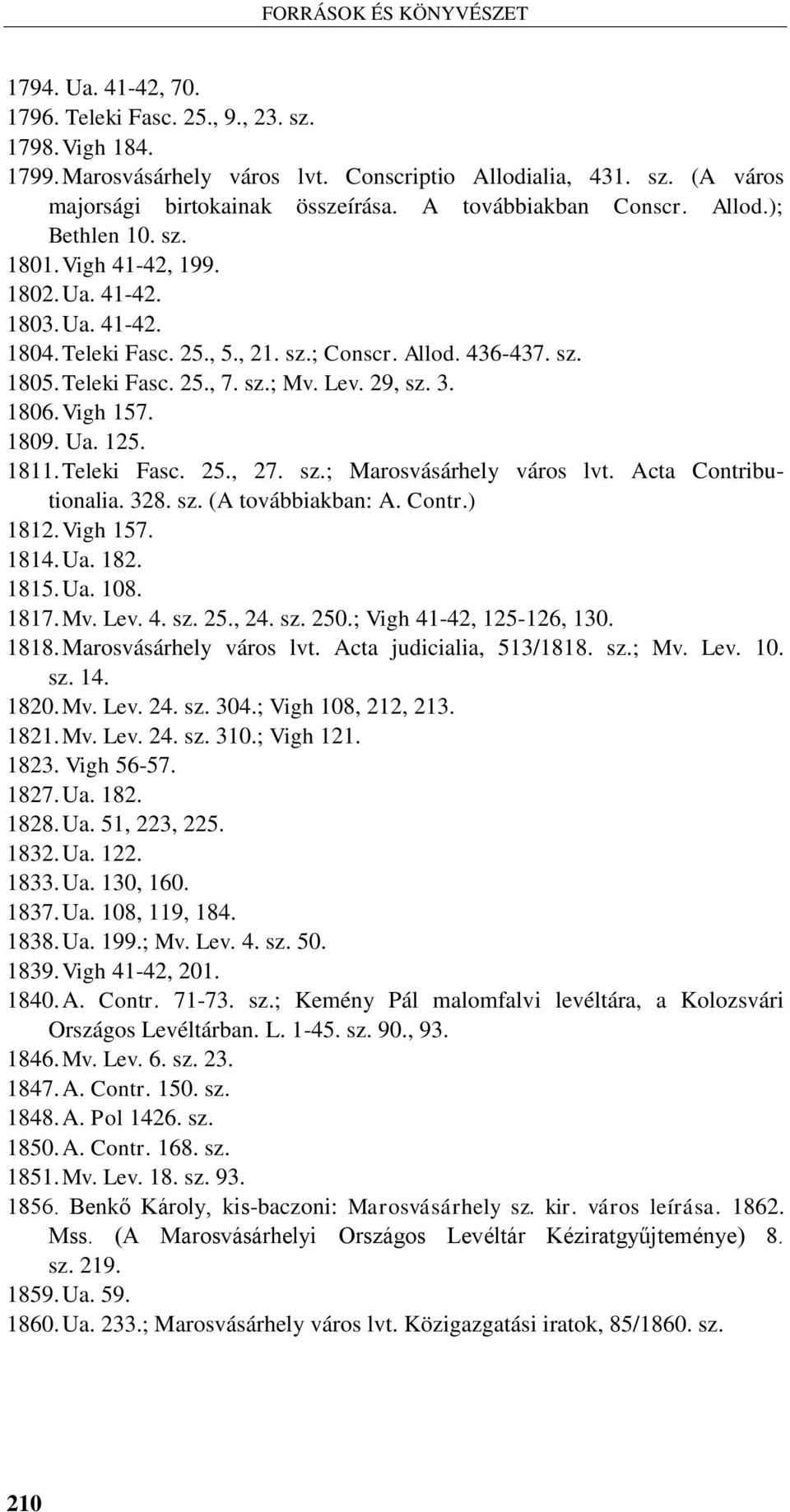 Lev. 29, sz. 3. 1806. Vigh 157. 1809. Ua. 125. 1811. Teleki Fasc. 25., 27. sz.; Marosvásárhely város lvt. Acta Contributionalia. 328. sz. (A továbbiakban: A. Contr.) 1812. Vigh 157. 1814. Ua. 182.