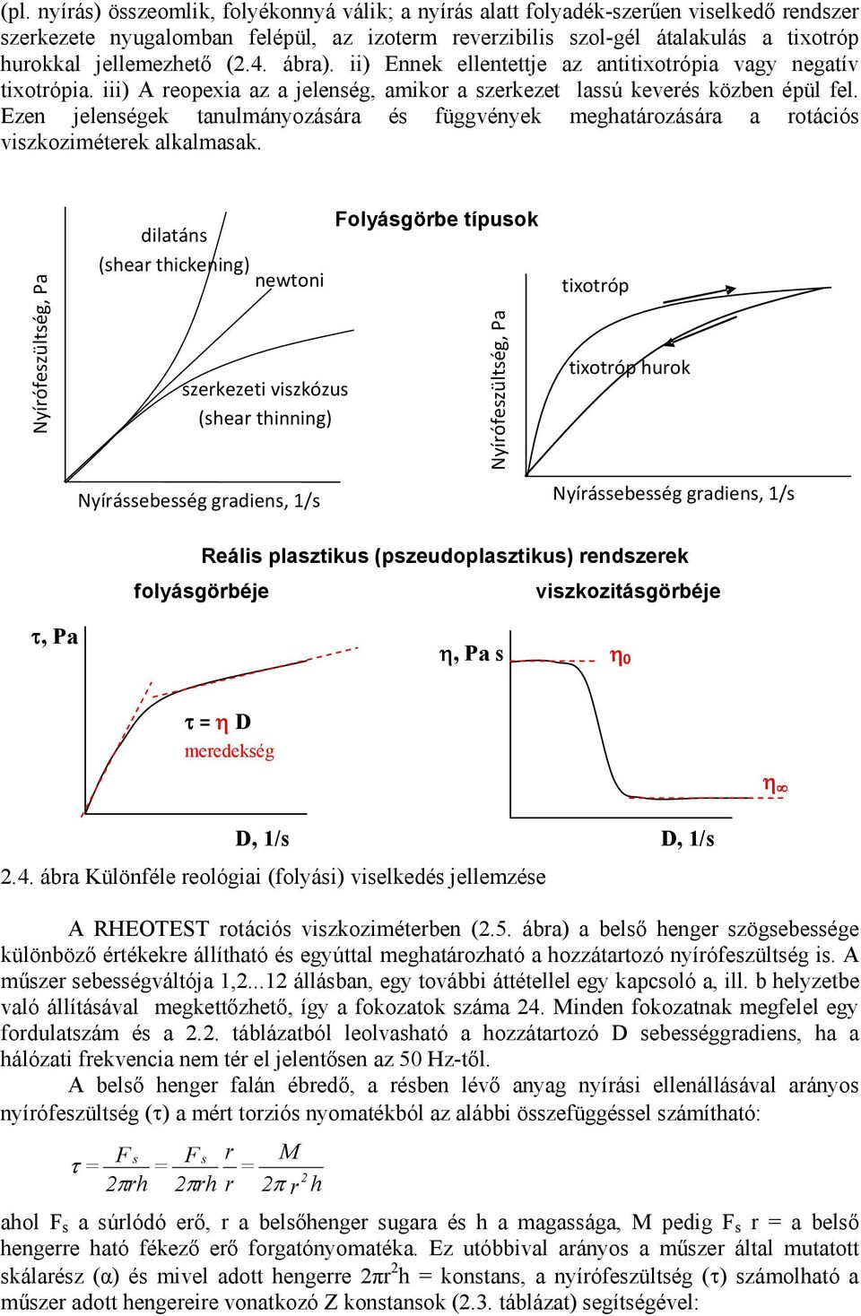 Ezen jelenségek tanulmányozására és függvények meghatározására a rotációs viszkoziméterek alkalmasak.