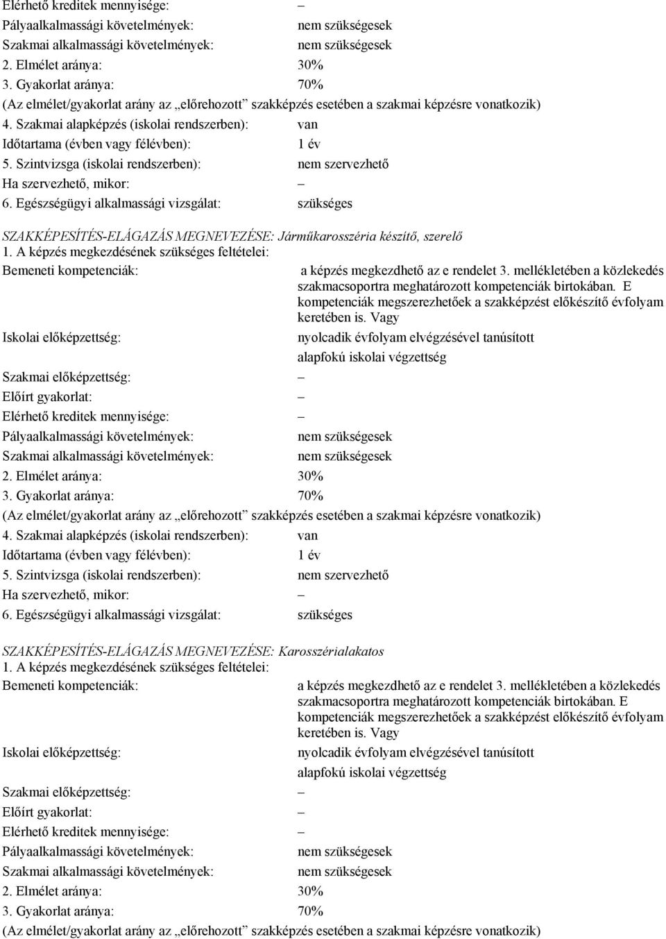 Szakmai alapképzés (iskolai rendszerben): van Időtartama (évben vagy félévben): 1 év 5. Szintvizsga (iskolai rendszerben): nem szervezhető Ha szervezhető, mikor: 6.