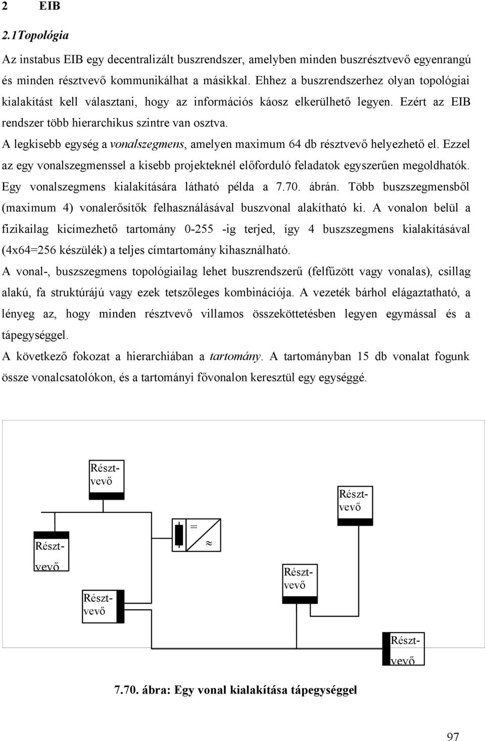 legkisebb egység a vonalszegmens, amelyen maximum 64 db résztvevő helyezhető el. Ezzel az egy vonalszegmenssel a kisebb projekteknél előforduló feladatok egyszerűen megoldhatók.