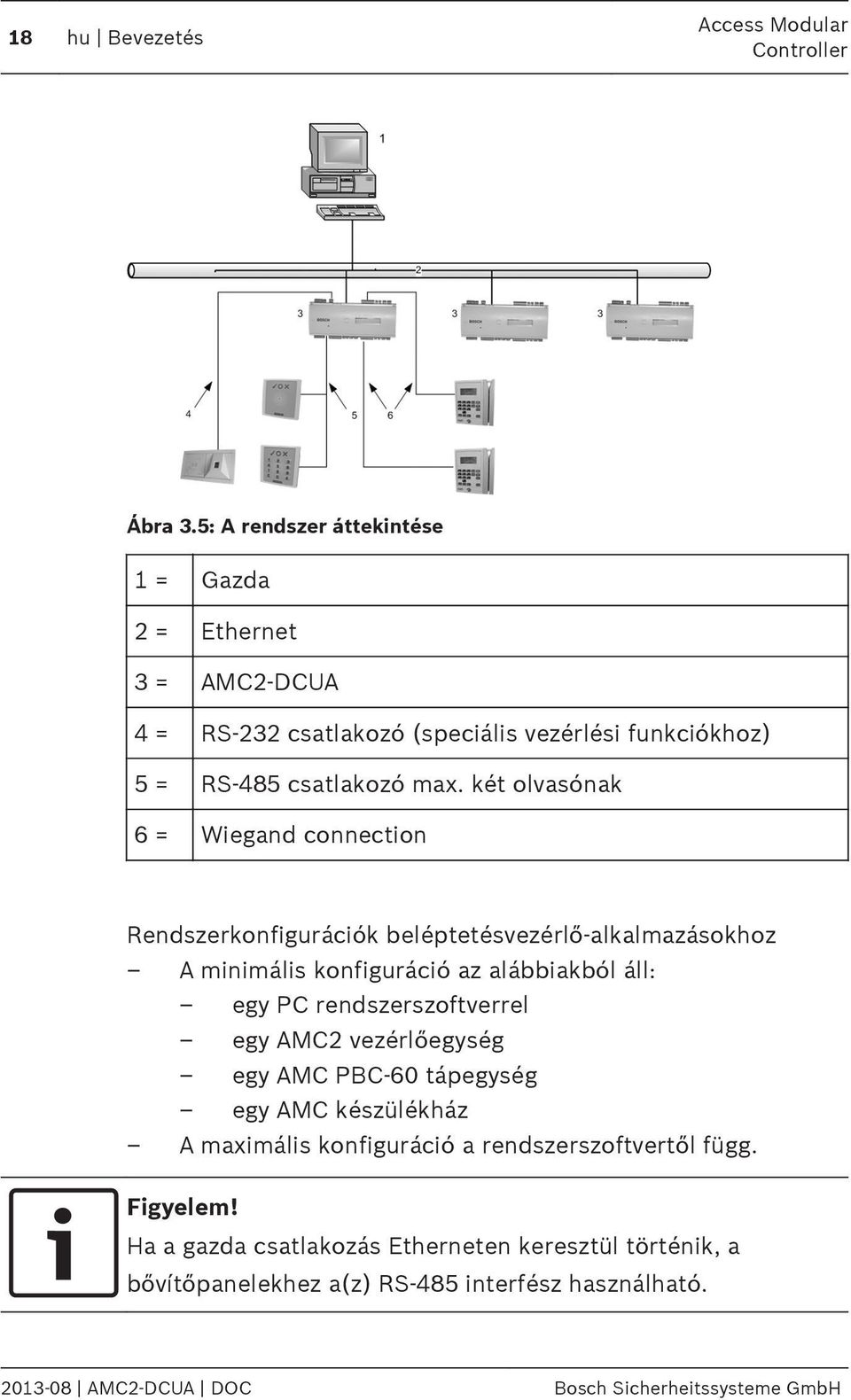 két olvasónak 6 = Wiegand connection Rendszerkonfigurációk beléptetésvezérlő-alkalmazásokhoz A minimális konfiguráció az alábbiakból áll: egy PC